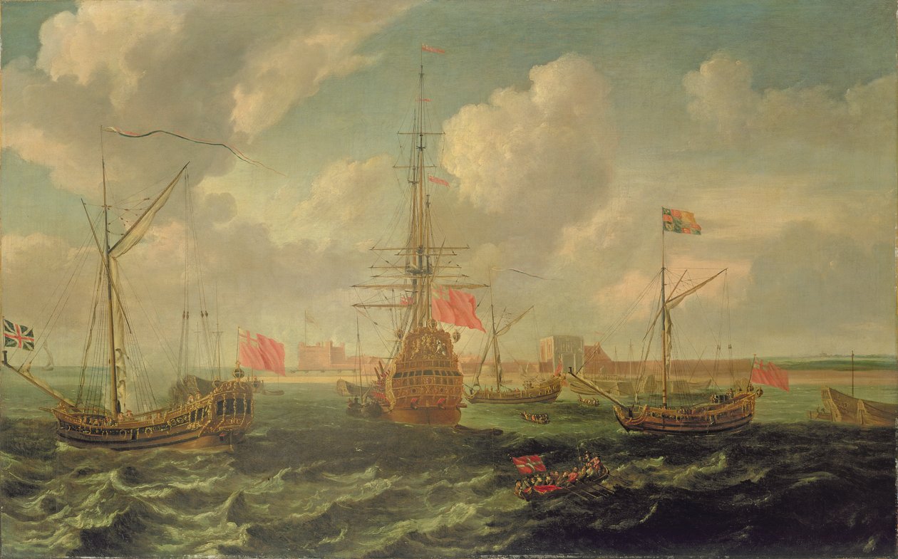 Kuninkaallinen jahti Sheernessin edustalla, noin 1680 (öljy kankaalle). tekijältä Isaac Sailmaker