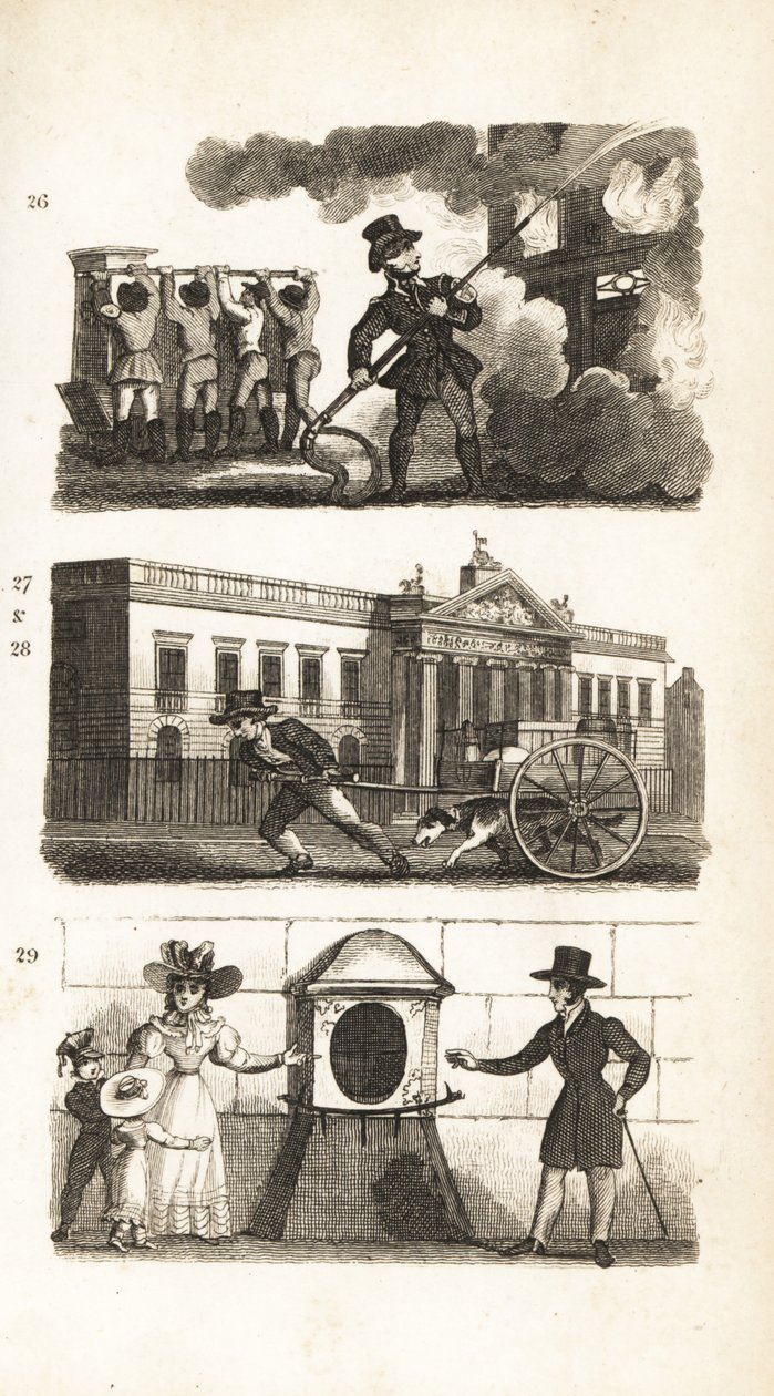 Palomoottori, tavaran piirtäminen kuorma-autossa, East India House ja London Stone tekijältä Isaac Taylor