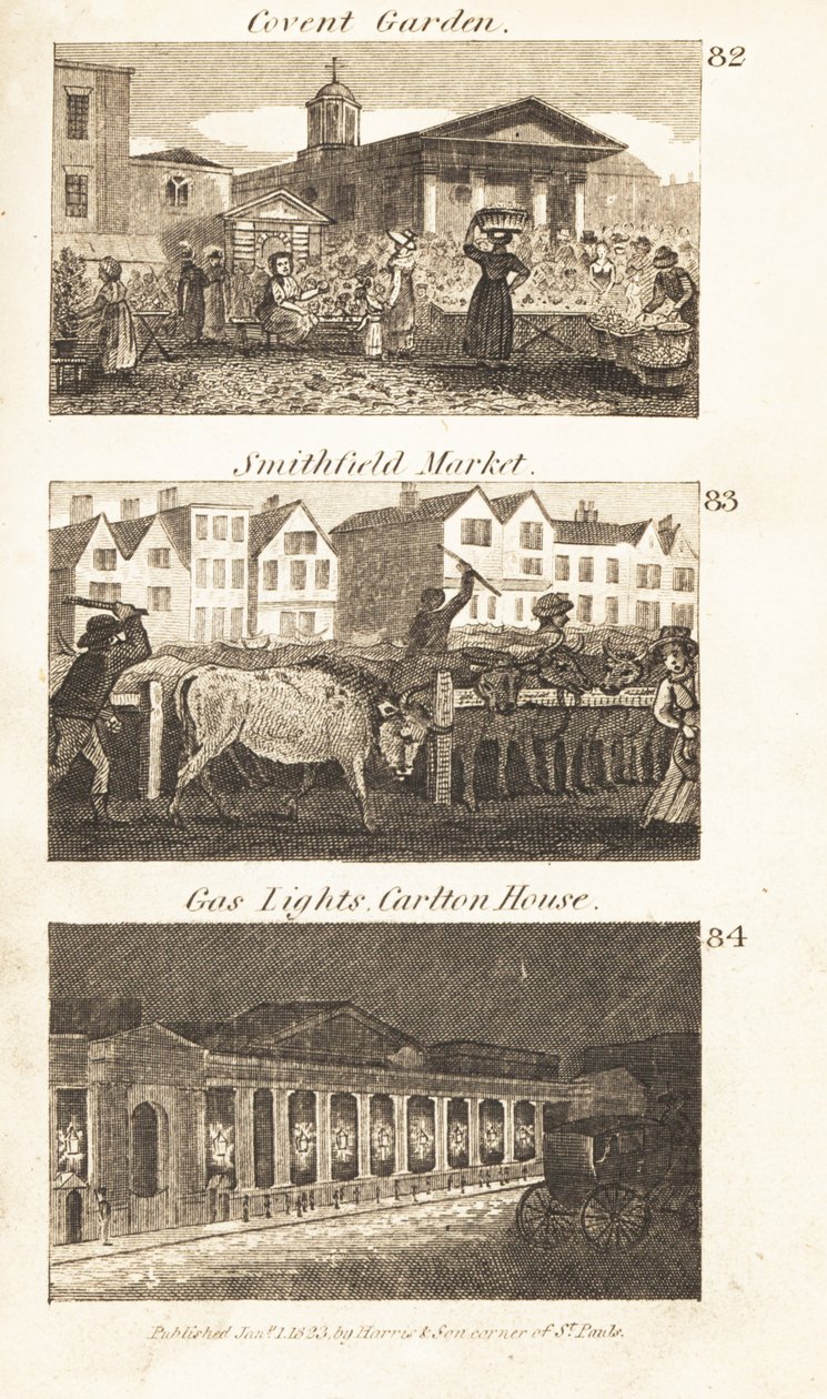 Kaupat Regency Englandissa: Covent Garden, Smithfield Market ja kaasulamput Carlton Housessa tekijältä Isaac Taylor