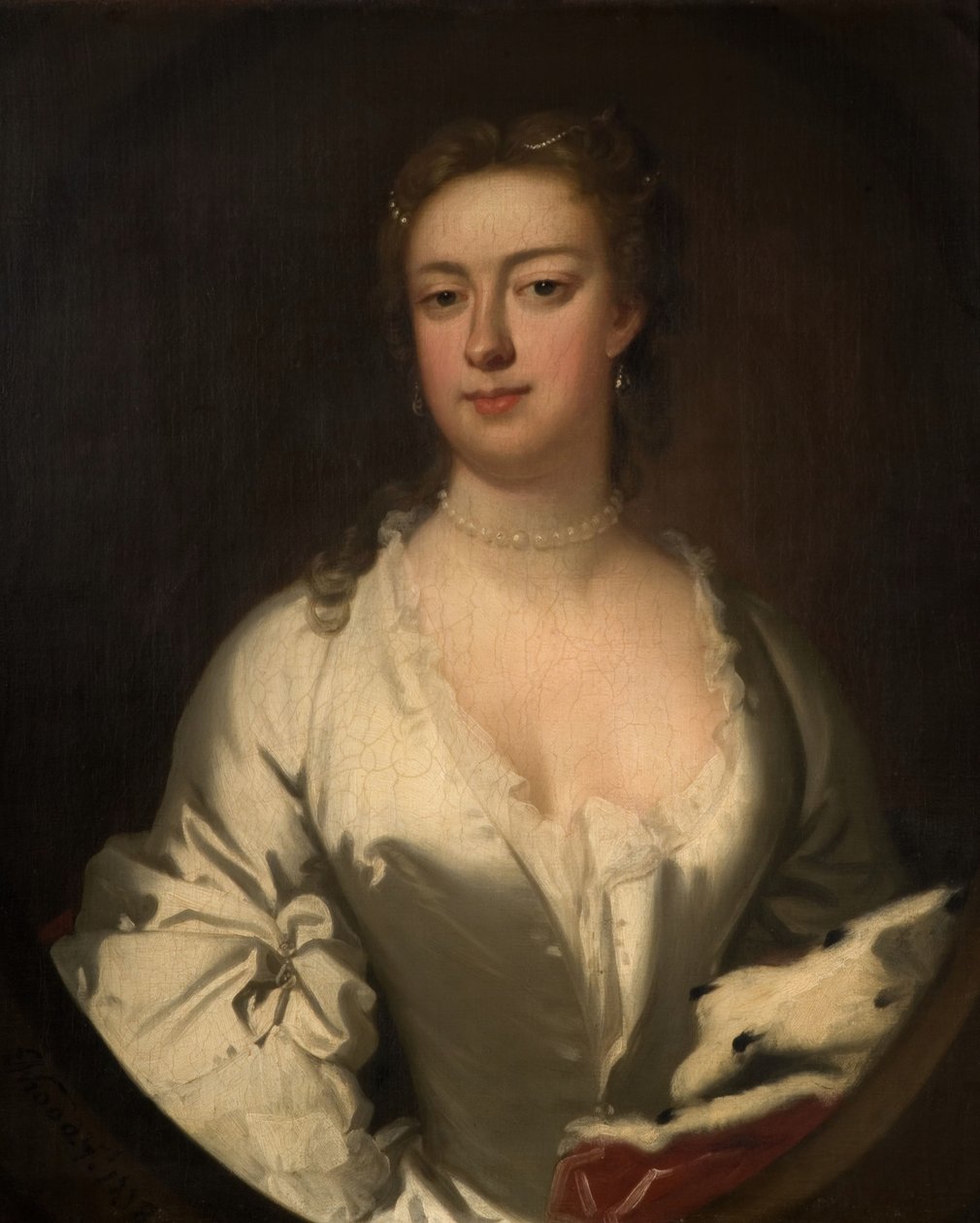 Muotokuva naisesta valkoisessa ja hermellineessä, 1738. tekijältä Isaac Whood