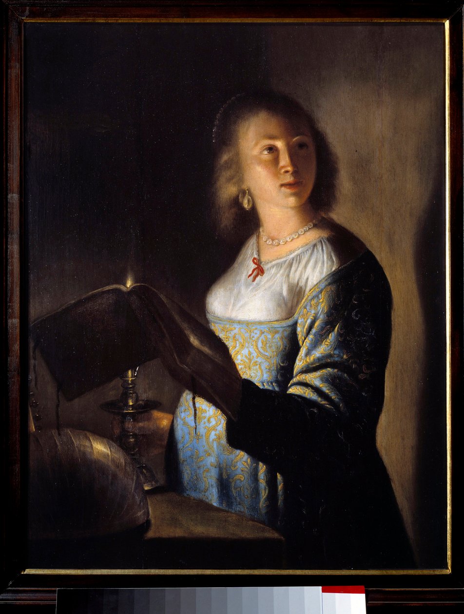 Nuori tyttö kynttilä Isaac de Joudervillen (1613-1684) maalaus 1600-luvulta Lille, Musee des Beaux Arts. tekijältä Isaac de Jouderville