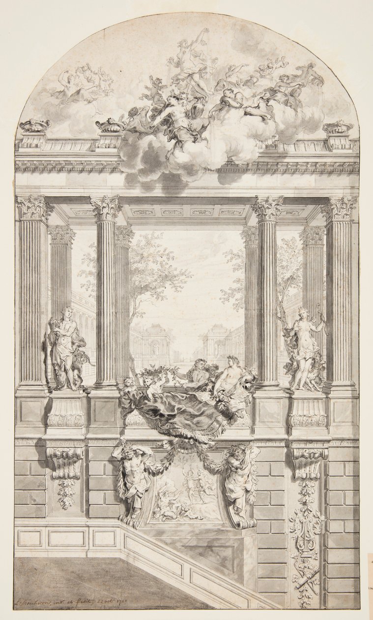 Design for Staircase, Voorst Castle, Haag, Alankomaat tekijältä Isaac de Moucheron