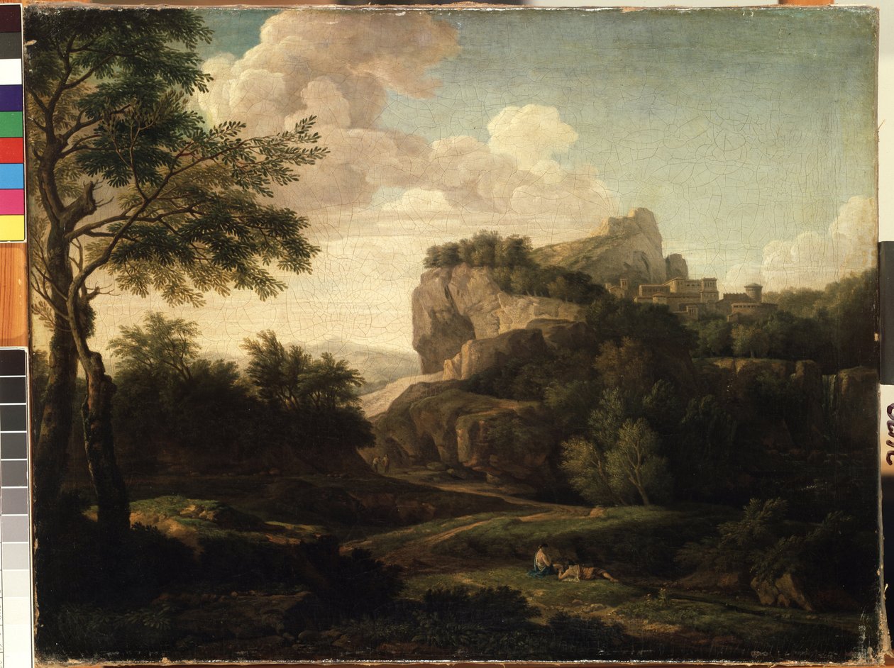 Isaac de Moucheronin (1667-1744) maalaus "Maisema" 1700-luvun Mikalojus Konstantinas Ciurlionisin taidemuseo, Kaunas, Liettua tekijältä Isaac de Moucheron