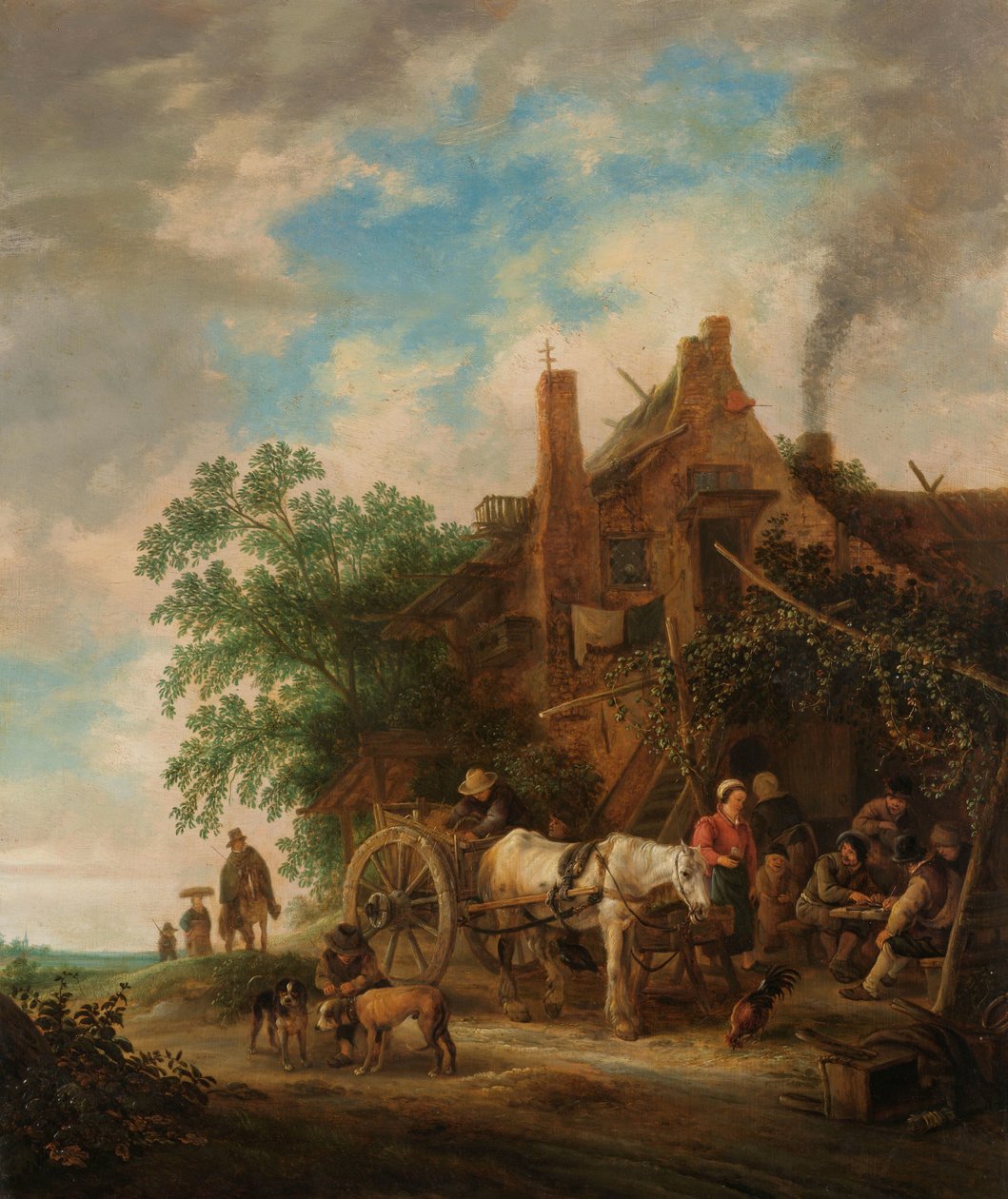 Maalaismaja, jossa hevonen ja vaunu tekijältä Isaac van Ostade