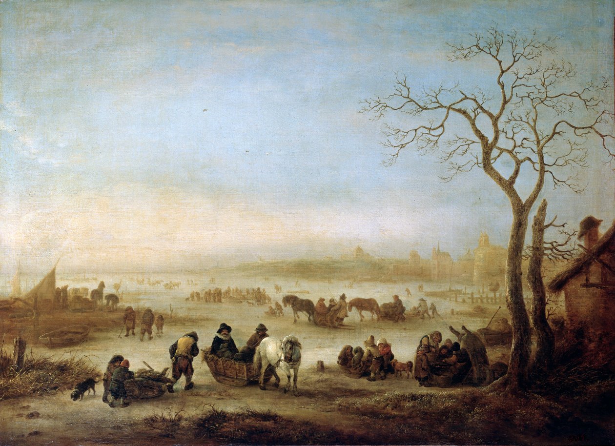 Jäätynyt järvi, 1648. tekijältä Isaac van . Ostade