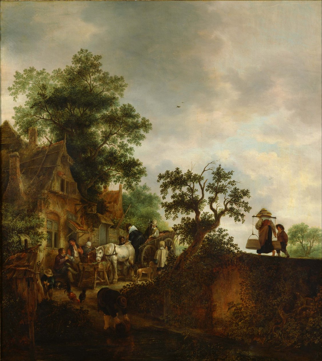 Matkailijat pysähtyvät majatalossa, 1645 tekijältä Isaac van Ostade