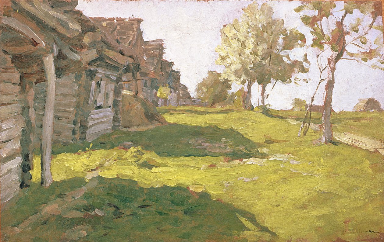 Auringonpaistettu päivä. Pieni kylä, 1898 tekijältä Isaak Ilyich Levitan