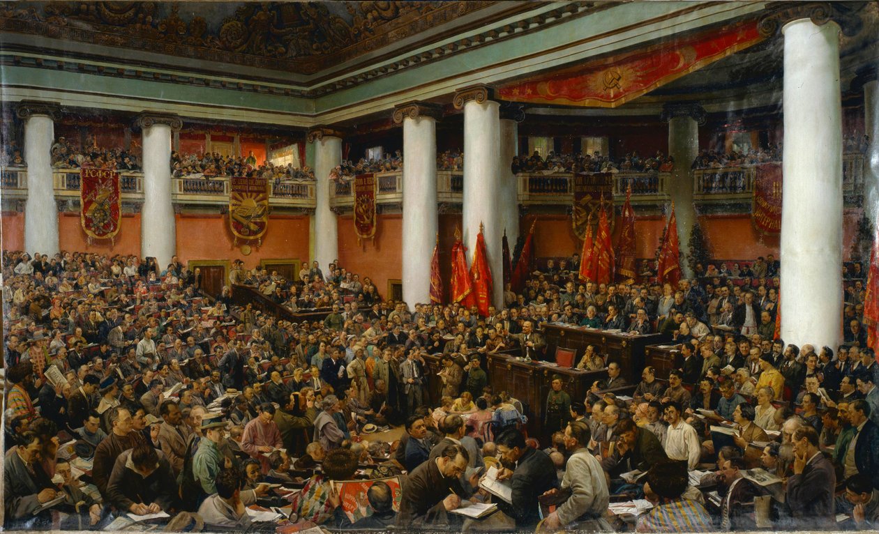 Deuxieme congres du Komintern (Internationale communiste) - Kommunistisen internationaalin toisen kongressin (Comintern) juhlallinen avaus - Isaak Izrailevich Brodsky (1884-1939). Öljy kankaalle tekijältä Isaak Israilevich Brodsky