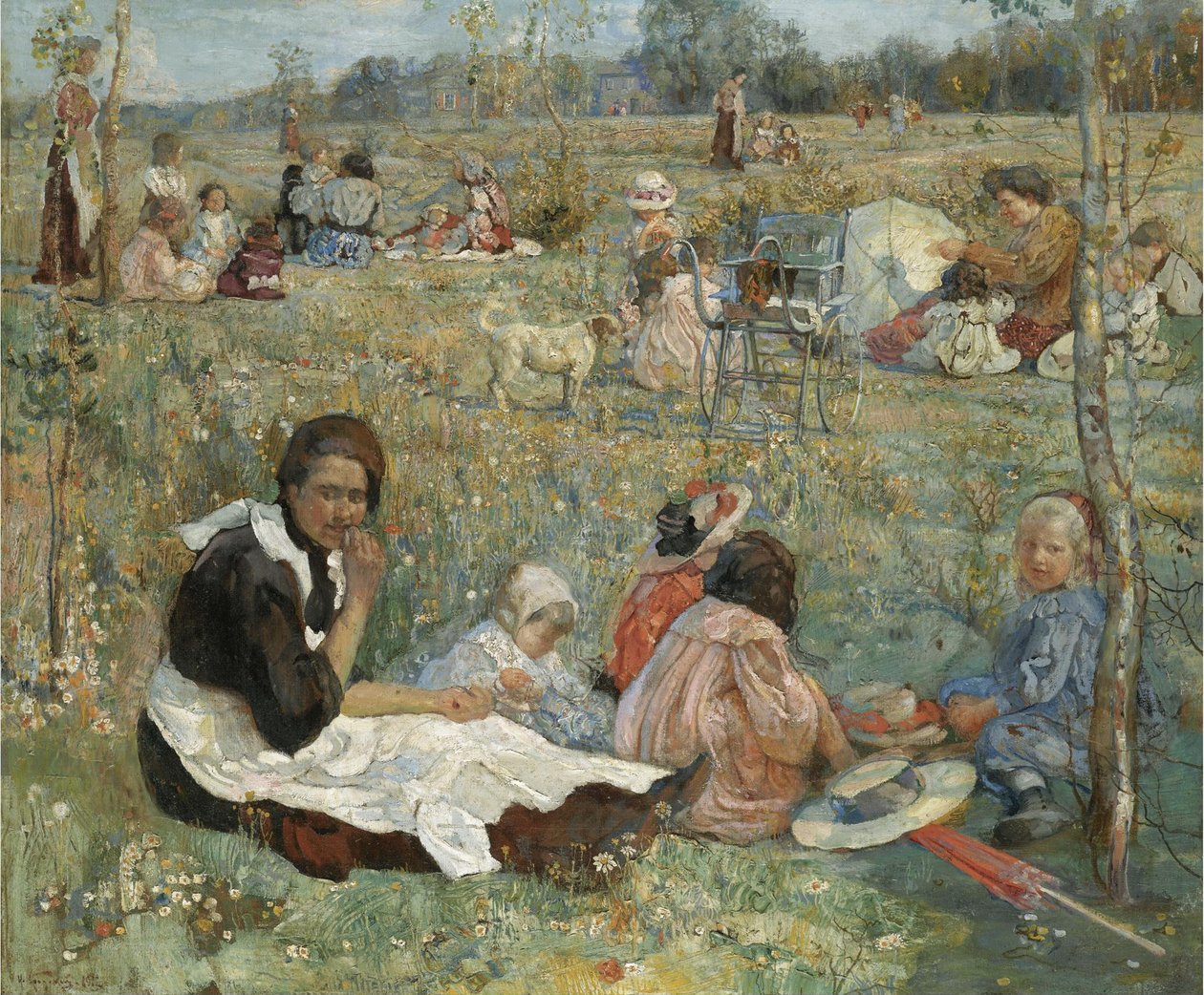 Nanny lasten kanssa, 1912 tekijältä Isaak Israilevich Brodsky