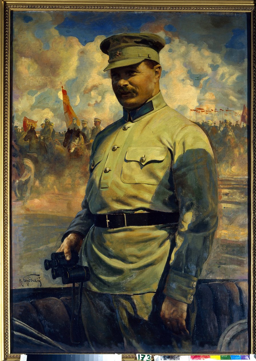 Bolshevikkijohtajan Mihail Vasilyevich Frunzen (1885-1925) muotokuva. (Bolshevikkijohtajan M. V. Frunzen muotokuva). Isaak Izrailevich Brodsky (Brodsky) (1884-1939) maalaus, öljy kankaalle tekijältä Isaak Israilevich Brodsky