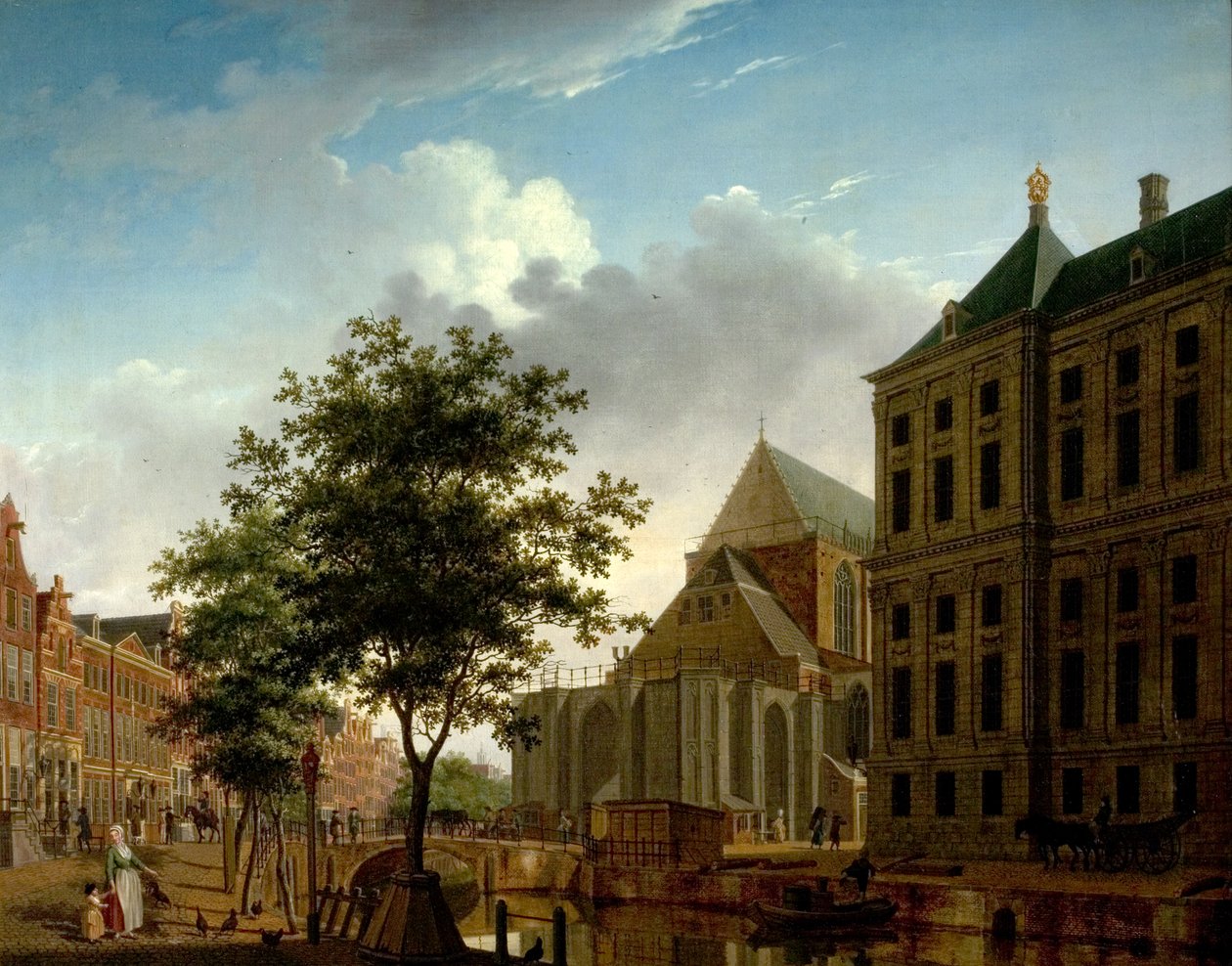 Nieuwe Kerkin takaosa ja kaupungintalo, Amsterdam, Hollanti tekijältä Isaac Ouwater