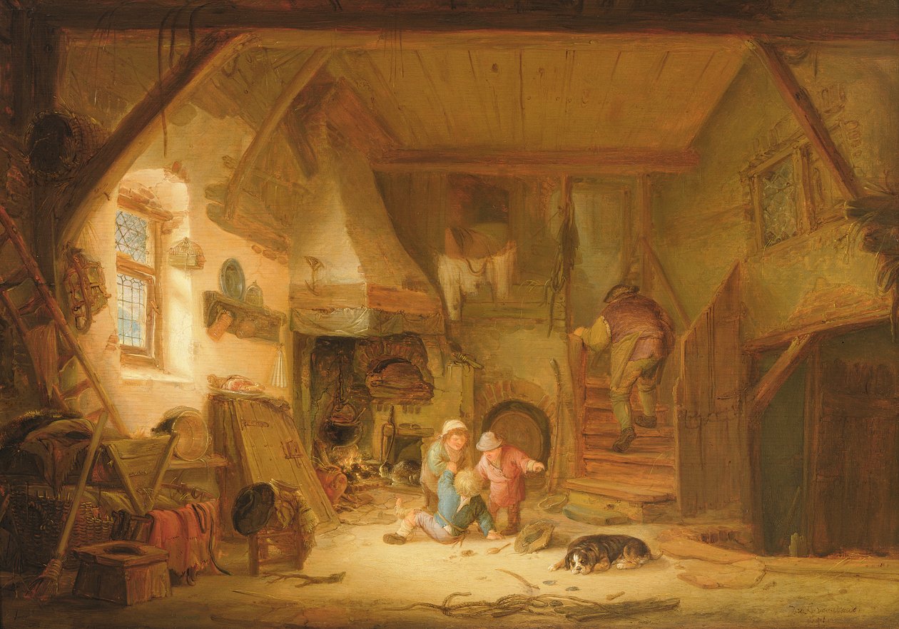 Lapset leikkimässä mökin tulella, 1641 tekijältä Isack van Ostade