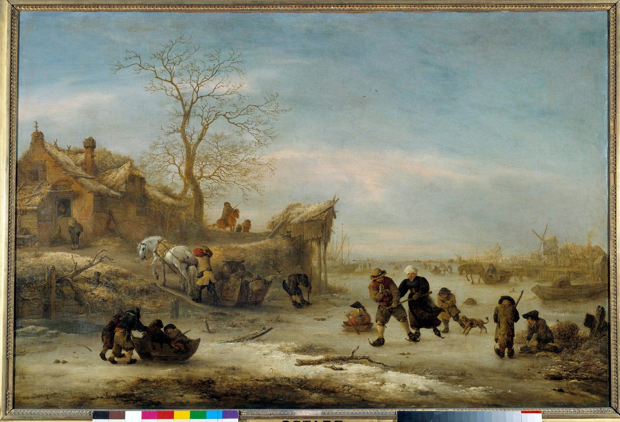 Kanavagele pariluistelulla Isaak Van Ostaden (1621-1649) maalaus. 1700-luvun aurinko. 1x1,49 m tekijältä Isack van Ostade