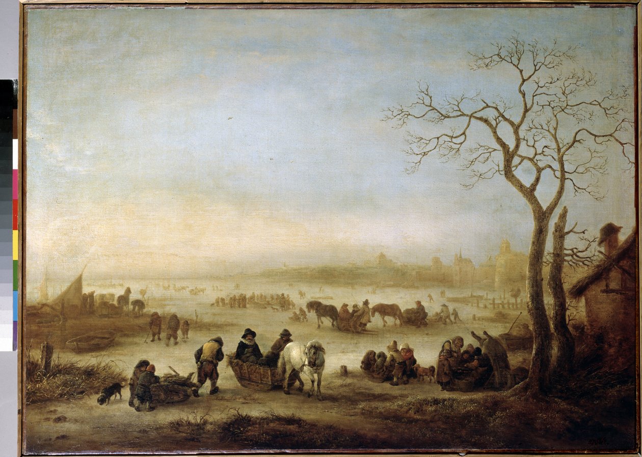 Lac keltainen (Frozen Lake). Peinture de Isaac van Ostade (1621-1649) tekijältä Isack van Ostade