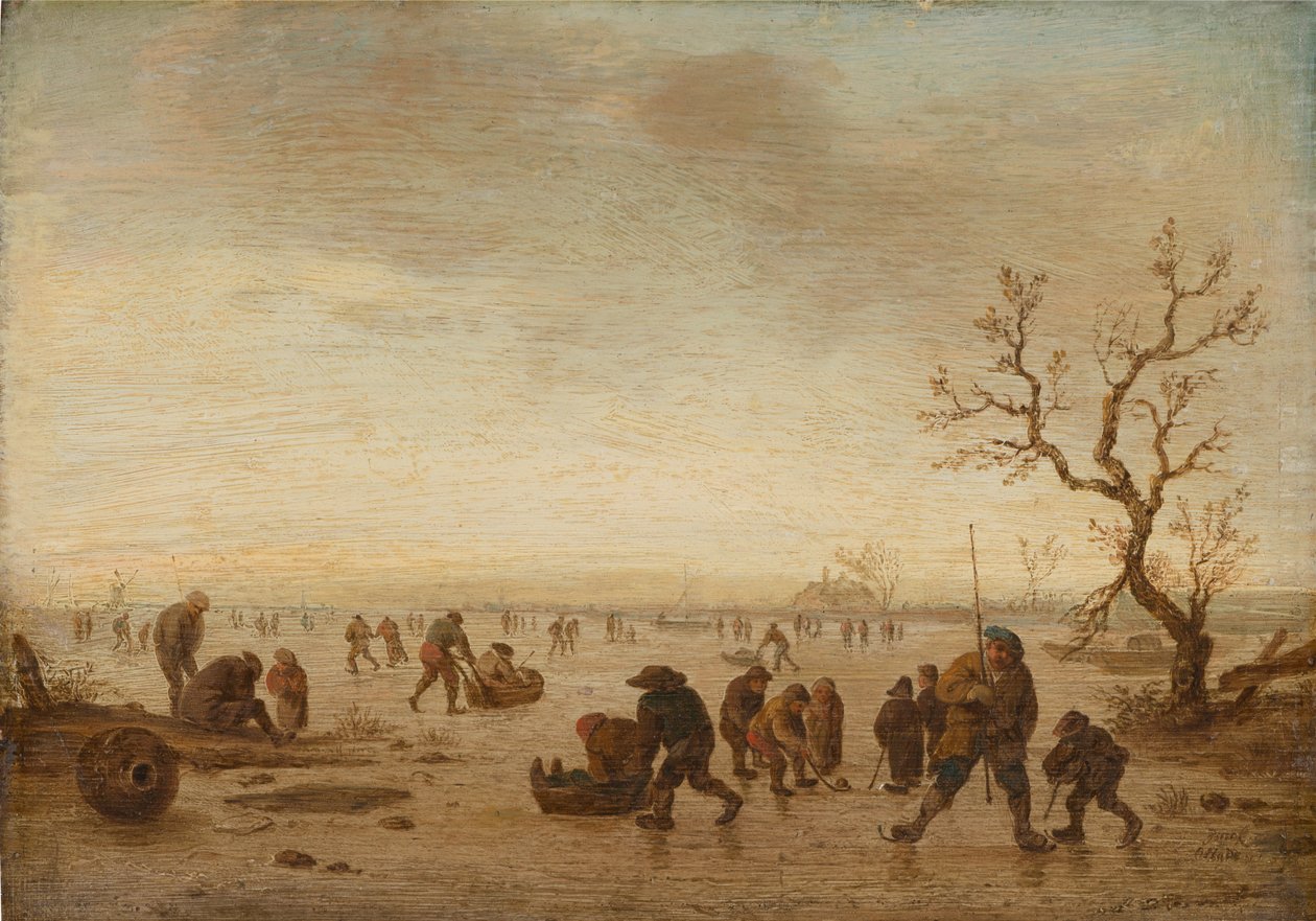 Skaters on the Ice, n.1642-45 (öljy tammipuulle) tekijältä Isack van Ostade