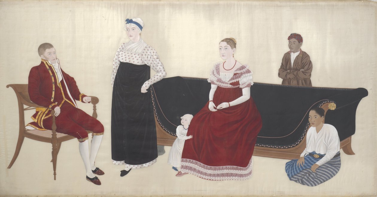 Muotokuva kukko Blomhoffin perheestä, heidän hoitajastaan ja kahdesta orjuutetusta palvelijasta tekijältä Ishizaki Yushi (attributed to)