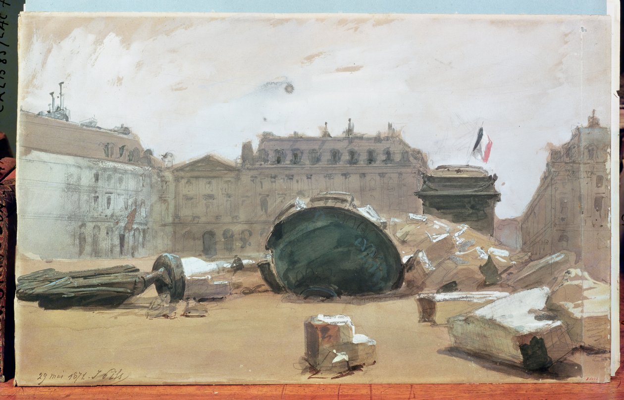 Pariisin kommuuni: Vendomen pylvään kaatuminen, 29. toukokuuta 1871. tekijältä Isidore Pils