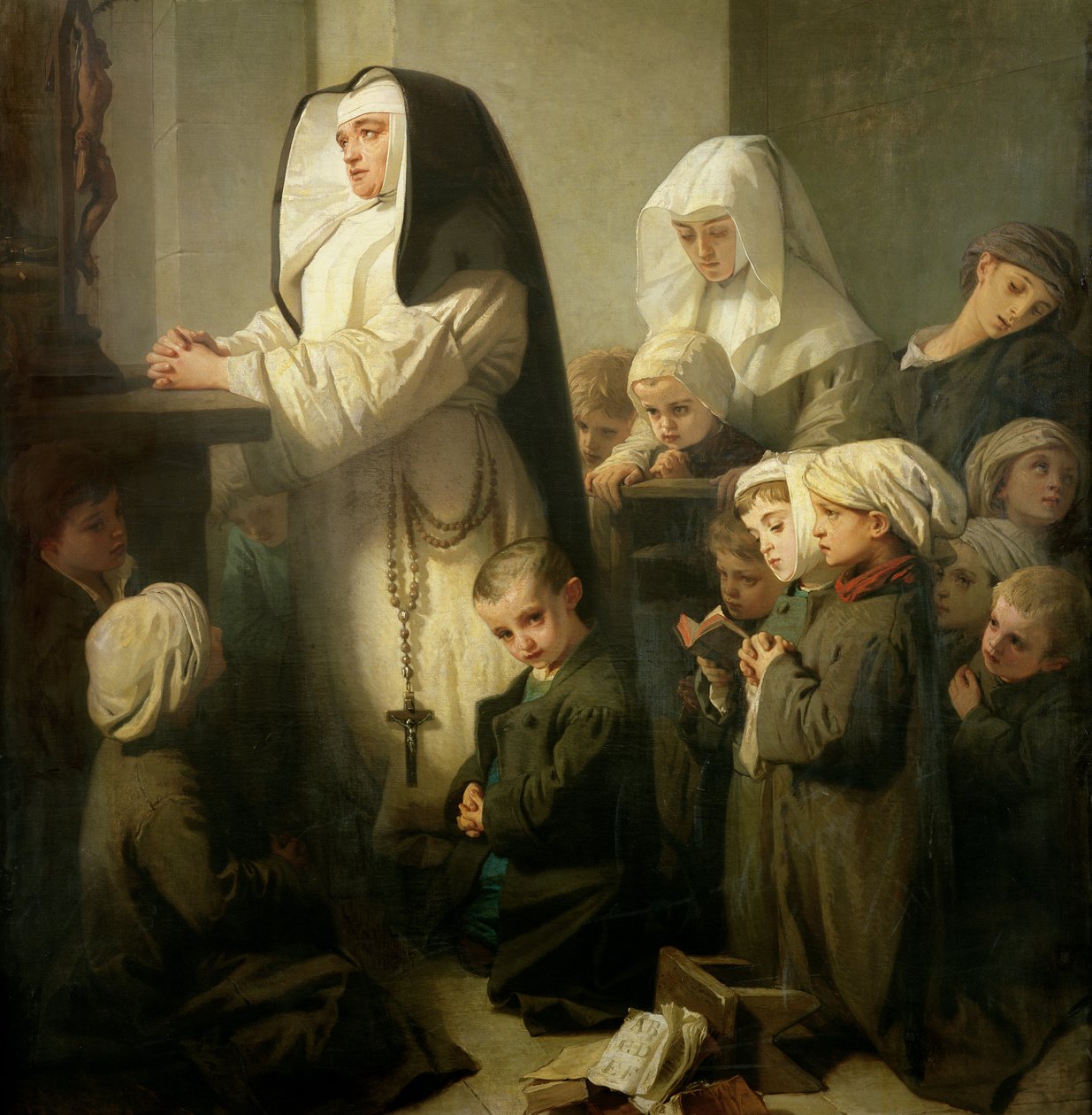 Rengasmatosta kärsivien lasten rukous, 1853 (yksityiskohta) tekijältä Isidore Pils