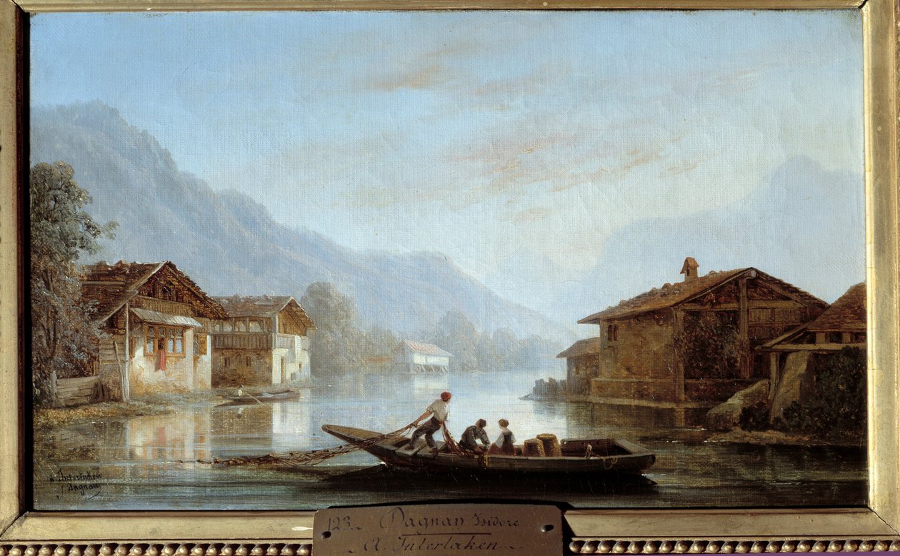 Sveitsiläiset kalastajat Interlakenissa. Isidore Dagnanin (1794-1873) maalaus tekijältä Isidore Dagnan