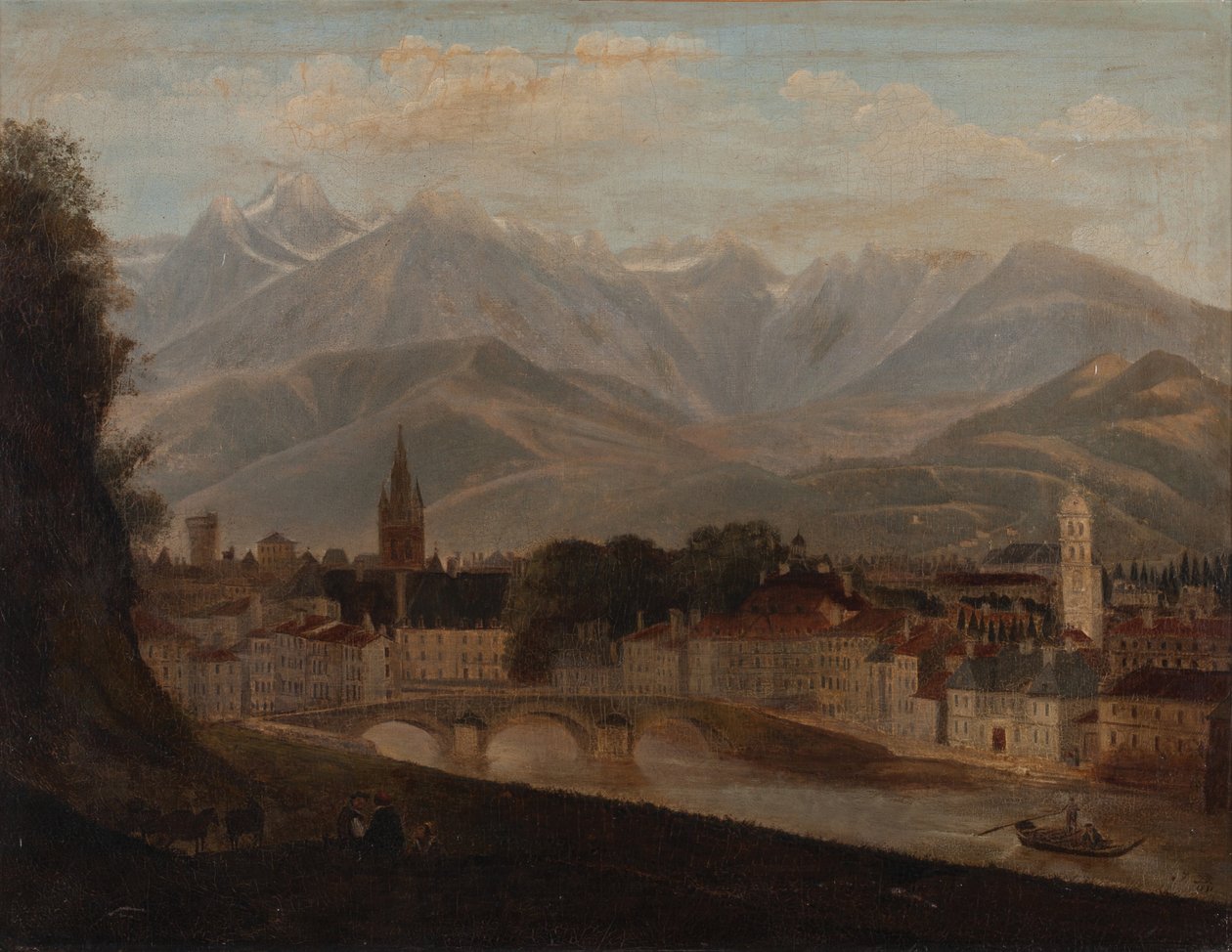Näkymä Grenoblesta, Belledonnen vuoristosta taustalla 1831 (Öljy kankaalle) tekijältä Isidore Dagnan