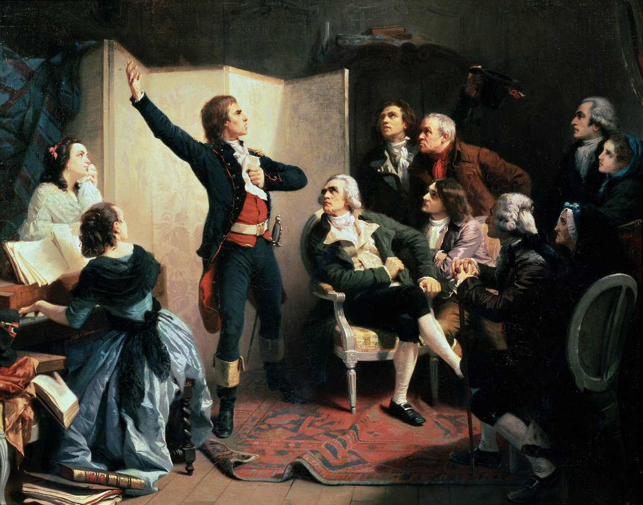 Runoilija ja säveltäjä Claude Joseph Rouget de Lisle esittää Marseillaisen 24. huhtikuuta tekijältä Isidore Pils