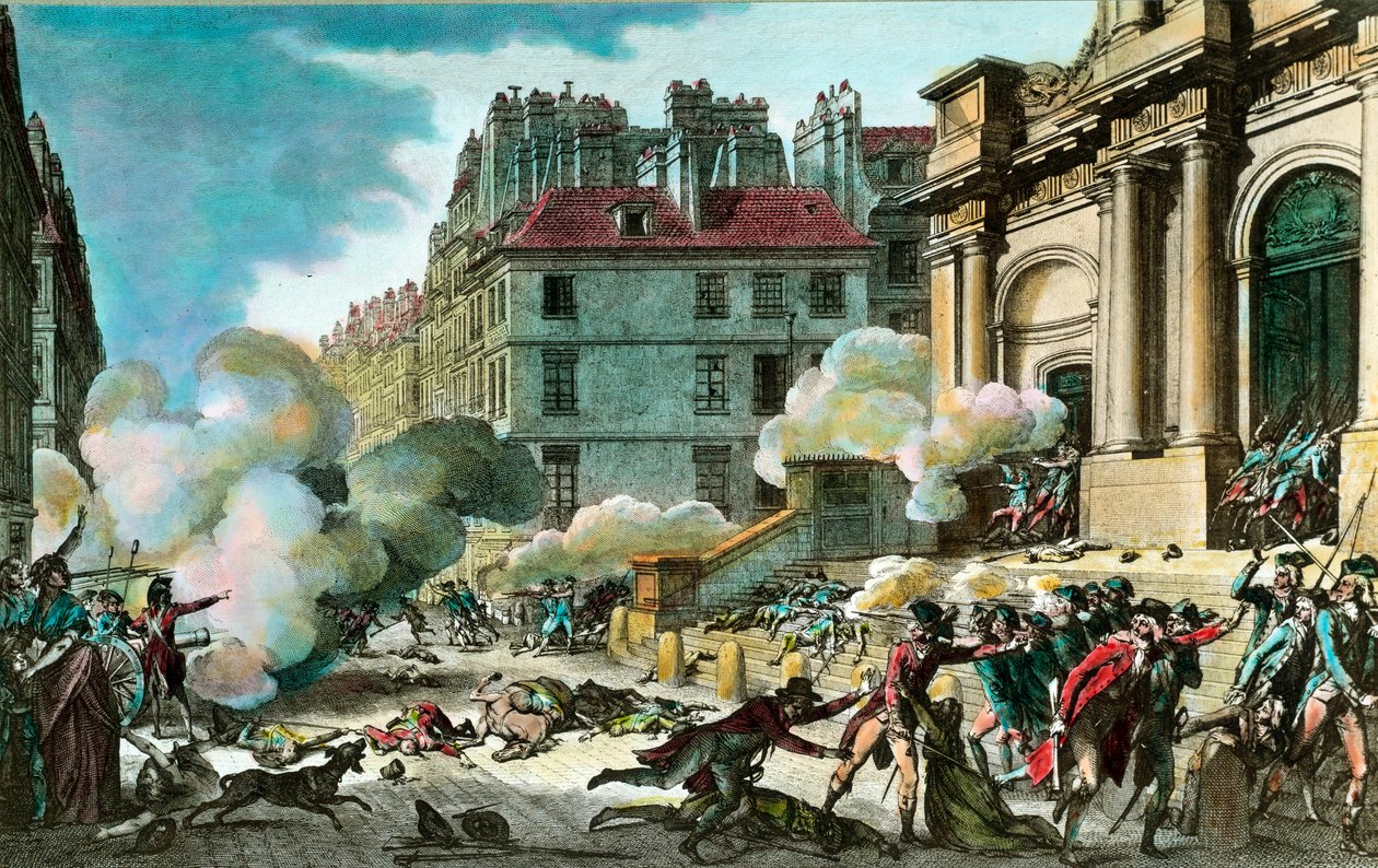 Ranskan vallankumous: 13. päivänä vuonna IV; Kenraali Bonaparte (Napoleon I Bonaparte) toi aseet, kapinalliset ampuivat Pariisin Saint Rochin kirkon portailla 4. lokakuuta tekijältä Isidore Stanislas Helman