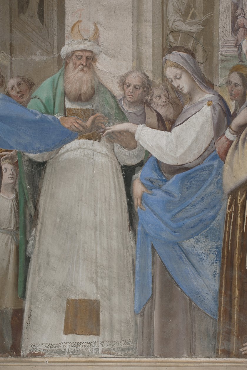 Yksityiskohta teoksesta Neitsyt Marian avioliitto, 1634. tekijältä Isidoro Bianchi