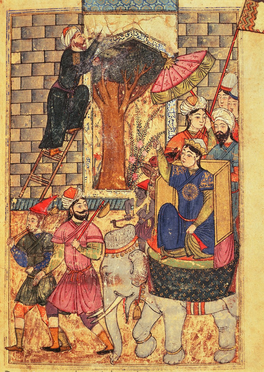 Fol.110 Sultana poistumassa palatsista, kirjasta Kalilah ja Dimnah (muste ja läpinäkymätön wc paperilla) tekijältä Islamic School