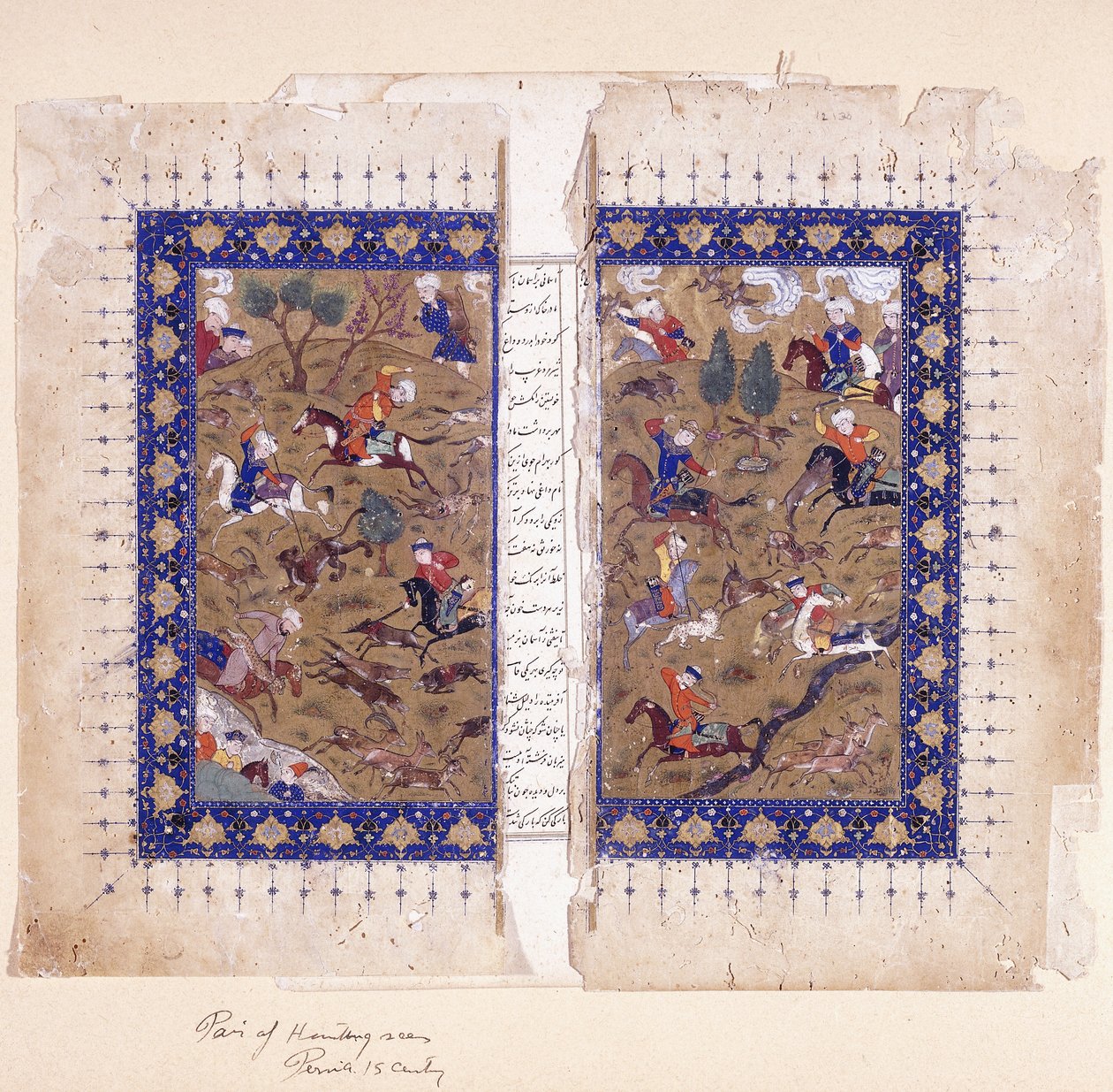 Metsästyskohtauksia kuvaava bifolio, 1400-luvun loppu tekijältä Islamic School