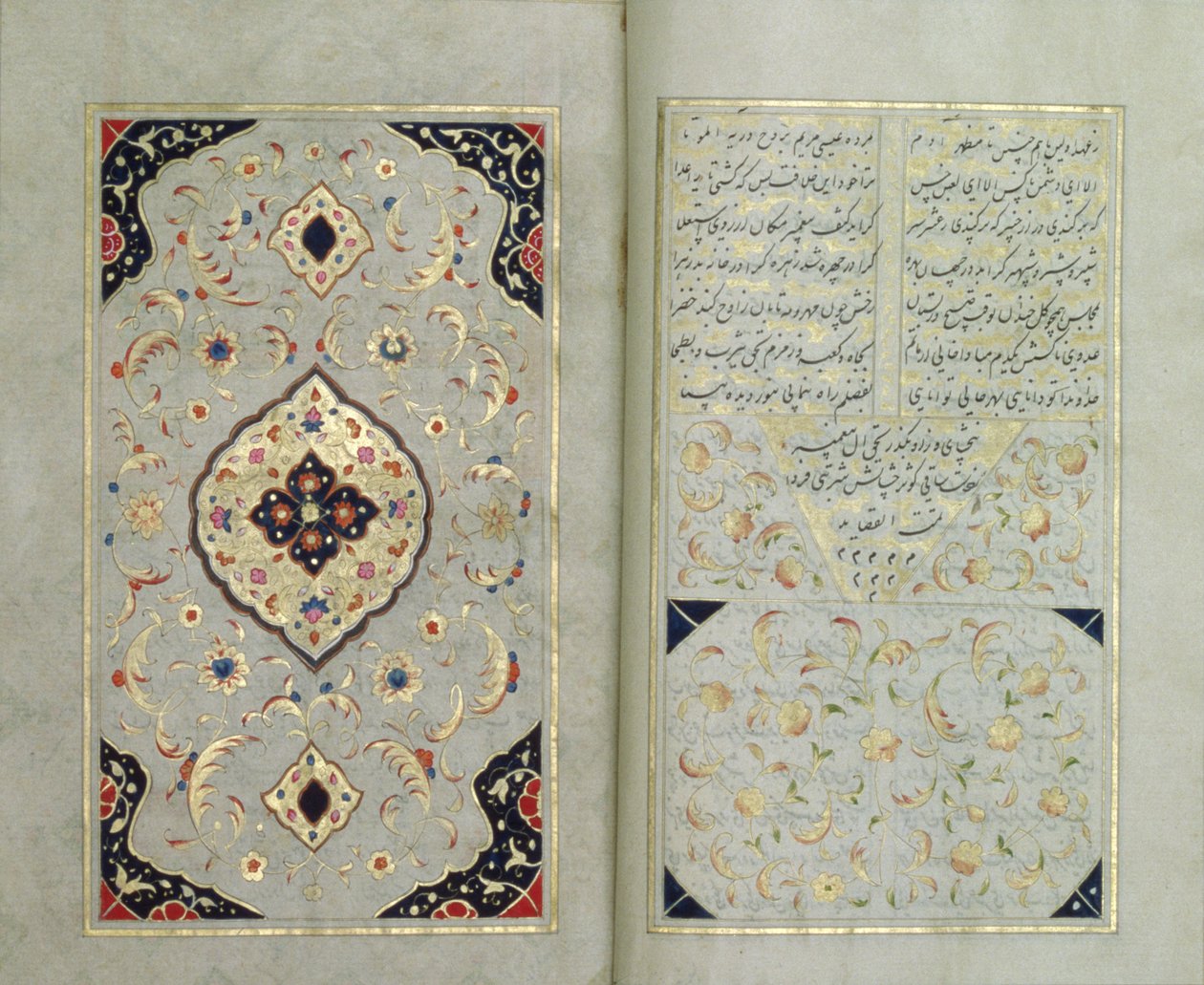 Valaistut sivut Hafezin käsikirjoituksesta, Zand Period style, 1790 tekijältä Islamic School