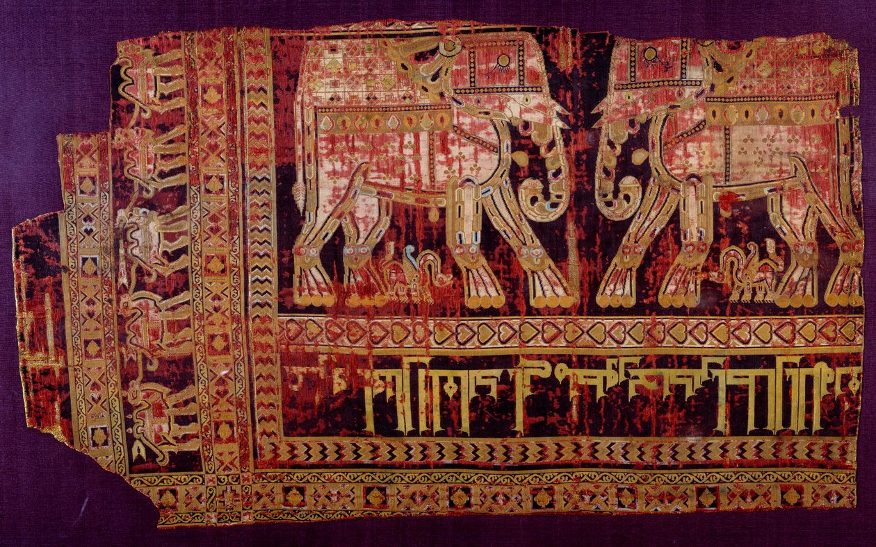 Islamilainen taide: Pyhän Jossen käärinliina. Silkkikangas, 901 jKr. Saint Jossen, Khorasanin, Chorasanin tai Khurasanin luostarista. Herat, moderni Afganistan. Pariisi, Louvre-museo tekijältä Islamic School
