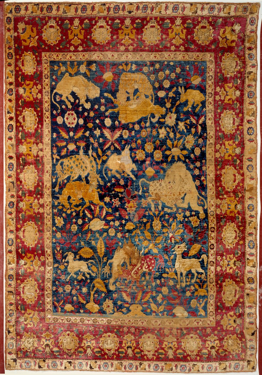 Islamilainen taide: Silkkimatto eläinkoristelulla "" Peytel"". Valmistettu Kashanissa. 1500-luvun Pariisi, Louvre-museo tekijältä Islamic School