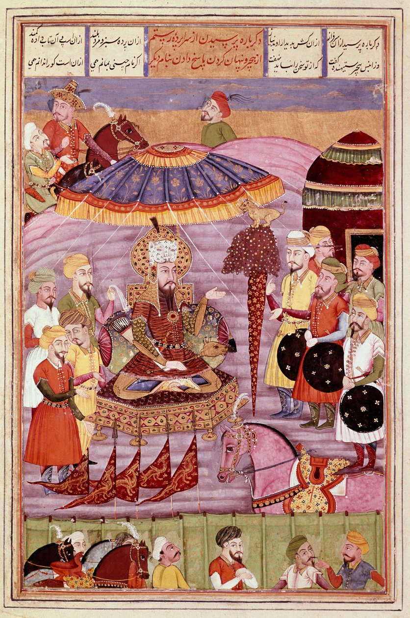 Islamilainen taide: "" Sohrab (Saharab) katsoo Rostamen telttaa""" Persialainen miniatyyri Ferdowsin (Firdawsi tai Ferdawsi) eeppisen runon "" Shahnameh"" (Shah Nama, Shahnama) (Kuninkaiden kirja) käsikirjoituksesta , tai Firdousi, noin 940 - noin 1020) (m tekijältä Islamic School