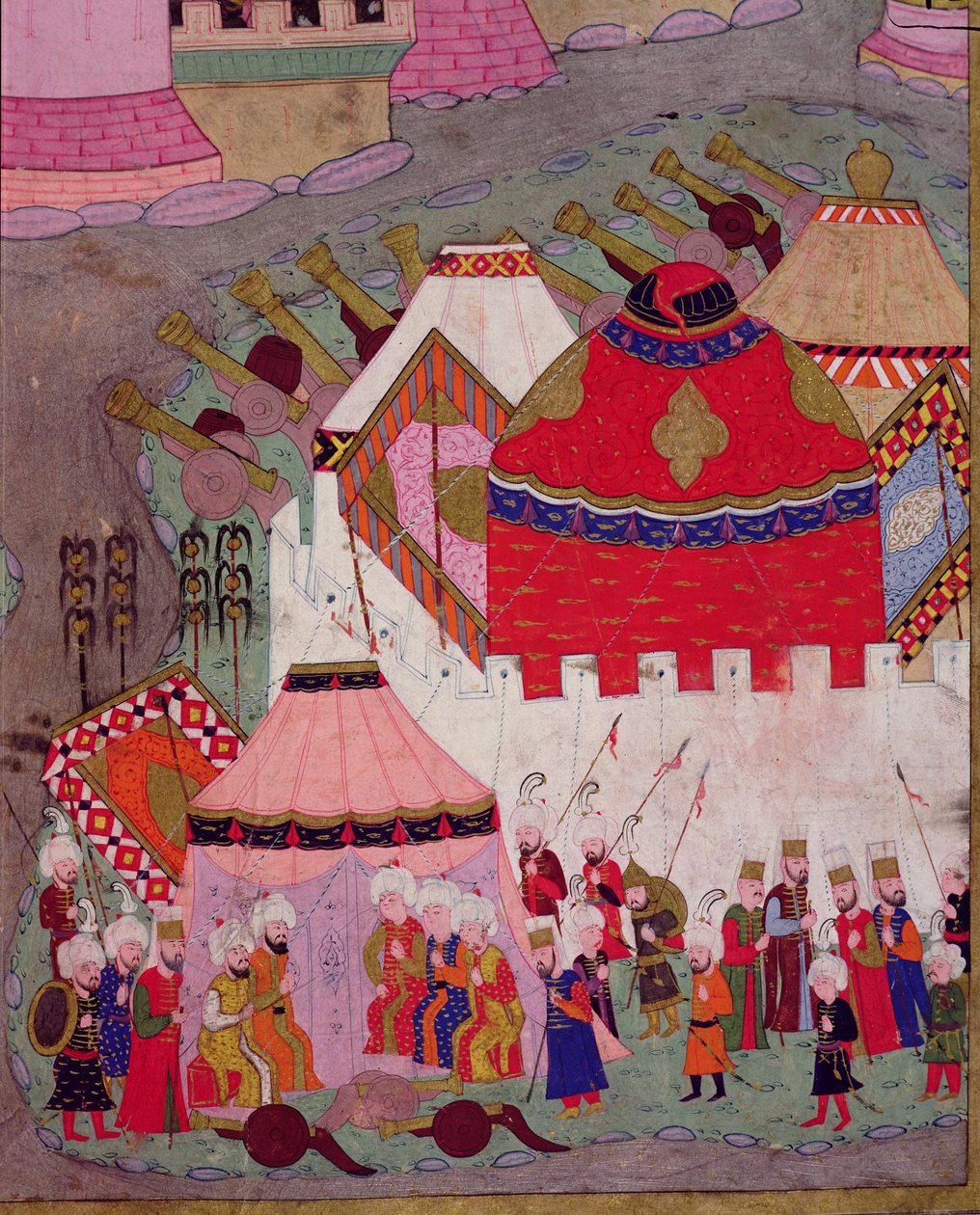 TSM H.1524 Wienin piiritys, jonka Suleyman I (1494-1566) Suurenmoinen, vuonna 1529, Lokmanin Hunernimestä, yksityiskohta ottomaanien leiristä, 1588 tekijältä Islamic School