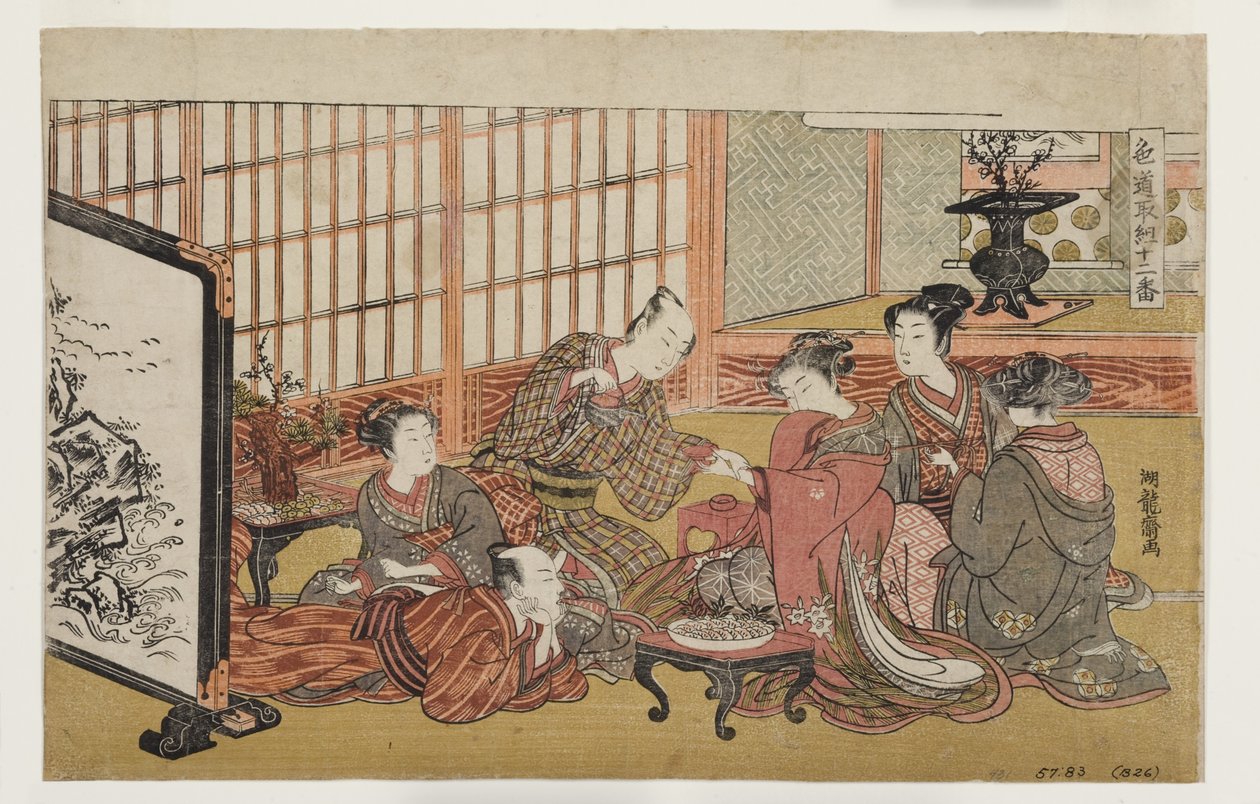 Juhla rikkaassa taloudessa, 1770-74 (puupalikka) tekijältä Isoda Koryusai