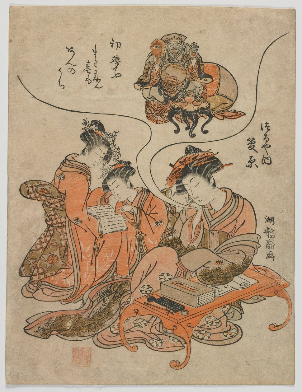 Tsuruyan kurtisaani Sugawara unelmoi, Edo-kausi, n. 1778 (värillinen puupainatus) tekijältä Isoda Koryusai
