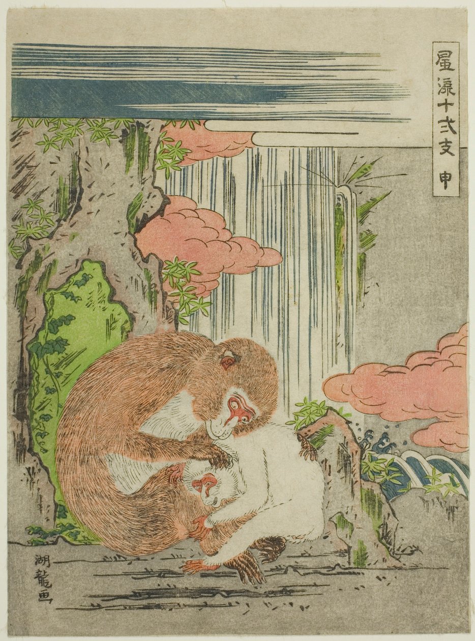 Apina (Saru), sarjasta "Muodikas kaksitoista horoskooppimerkkiä (Furyu juni shi)" tekijältä Isoda Koryusai