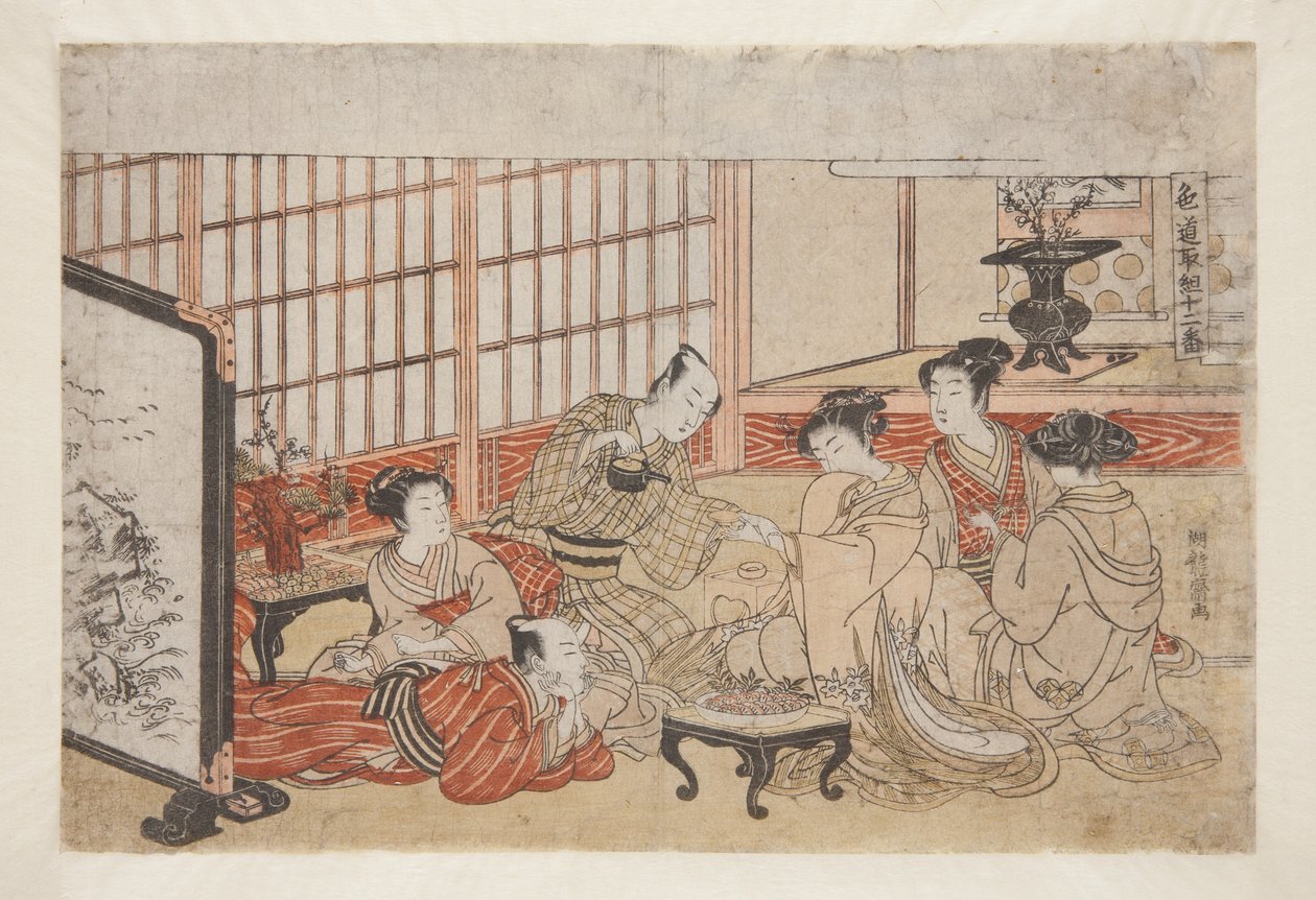 Nro 1, A Party in the Yoshiwara (värillinen puupalikkaprintti) tekijältä Isoda Koryusai