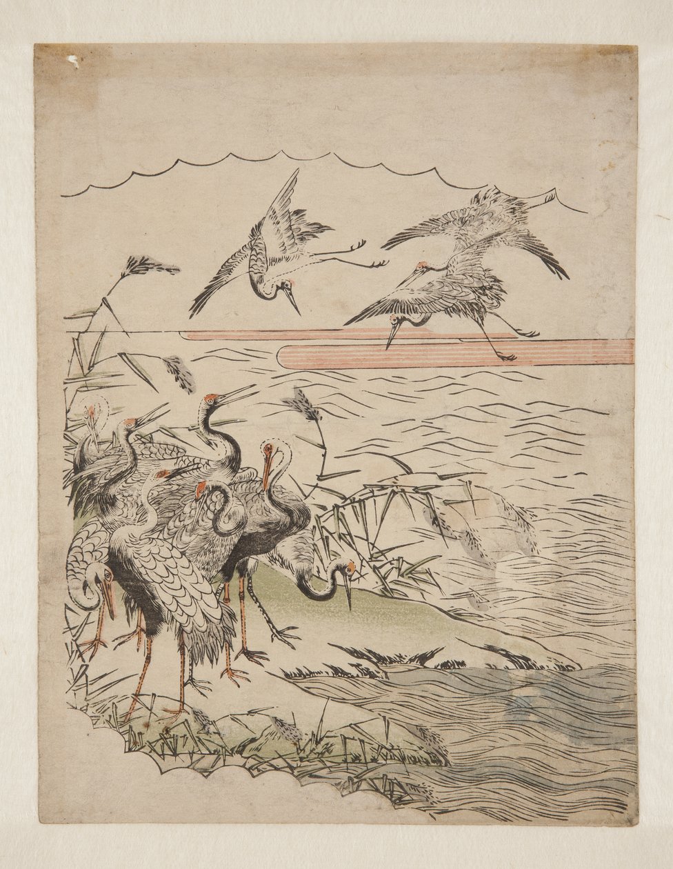 Returning Cranes (värillinen puupainatus) tekijältä Isoda Koryusai