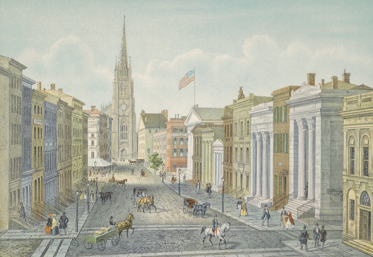 Wall Street, New York vuonna 1847. tekijältä Isodore Laurent Deroy