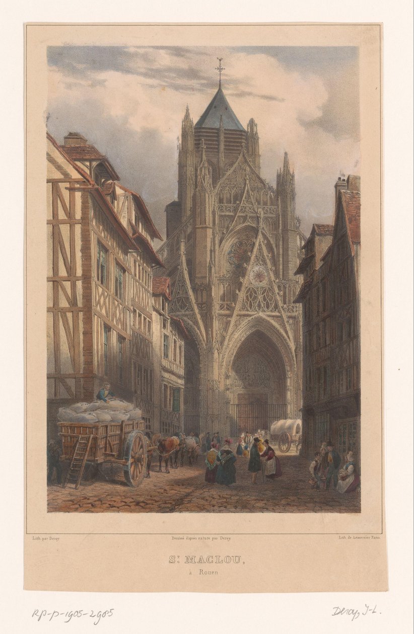 Näkymä Saint-Macloun kirkolle Rouenissa St. Maclou à Rouen (otsikko esineessä) Kasvot Ranskassa (sarjan nimi) La France (sarjan nimi) tekijältä Isodore Laurent Deroy