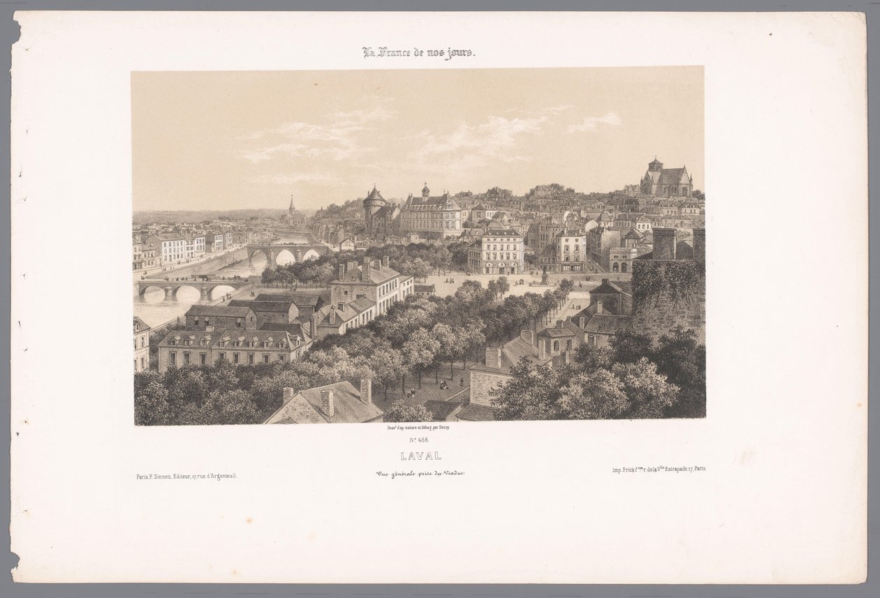 Näkymä Lavalille maasiltalta laava. Vue générale prize du Viaduc (nimi esineessä) Contemporary France (sarjan nimi) La France de nos jours (sarjan nimi esineellä) tekijältä Isodore Laurent Deroy
