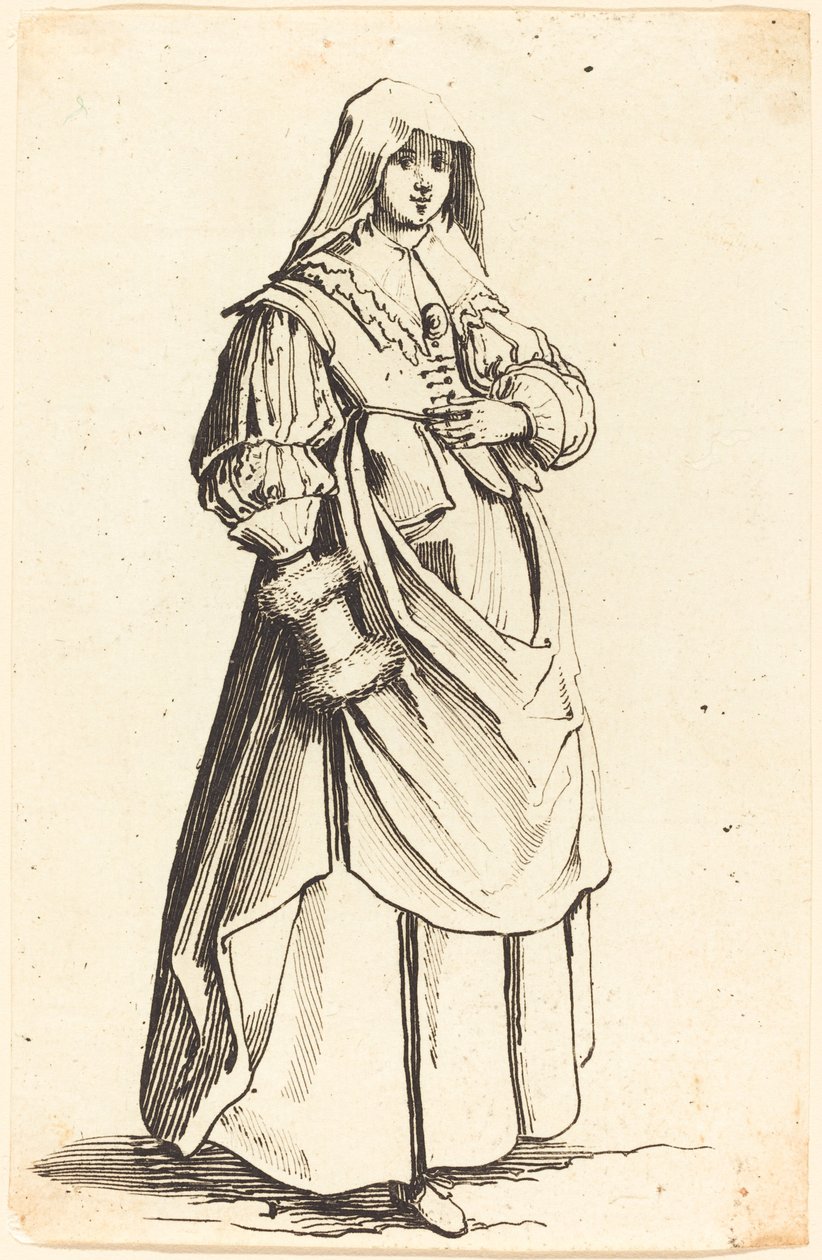 Bourgeoise muhvilla, oikealle päin tekijältä Israel Henriet after Jacques Callot