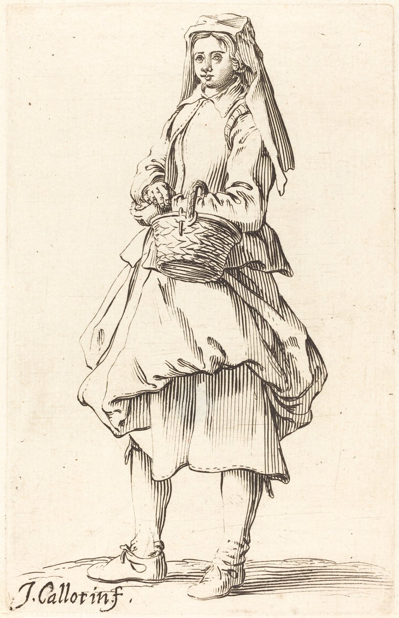 Talonpoikanainen korineen, kasvot vasemmalle tekijältä Israel Henriet after Jacques Callot