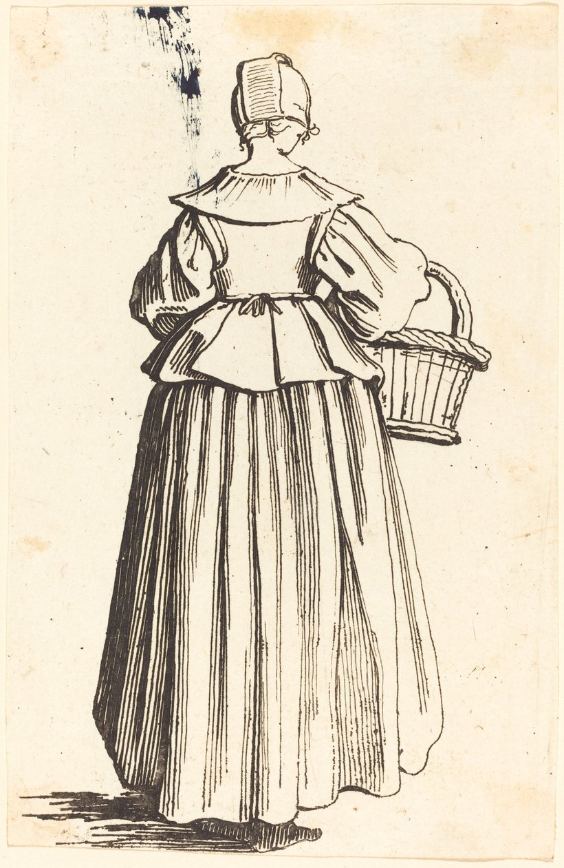 Talonpoikanainen korilla, takaa katsottuna tekijältä Israel Henriet after Jacques Callot