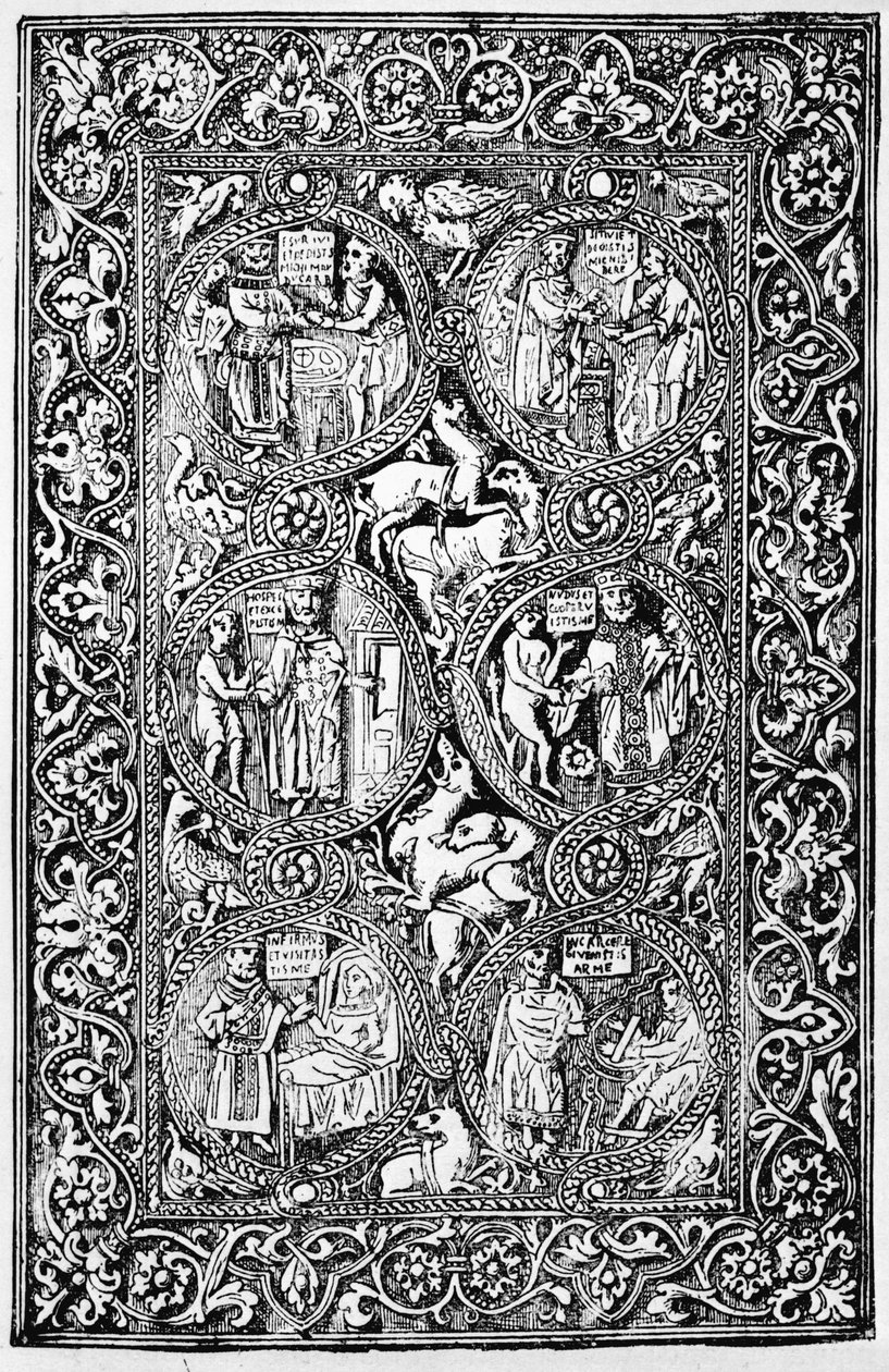 Kopio Queen Melisende Psalterin norsunluun takakannesta, joka on toistettu T.A.:n The Crusades: tarinassa latinalaisesta Jerusalemin kuningaskunnasta. Jousimies, 1894 tekijältä Israeli School