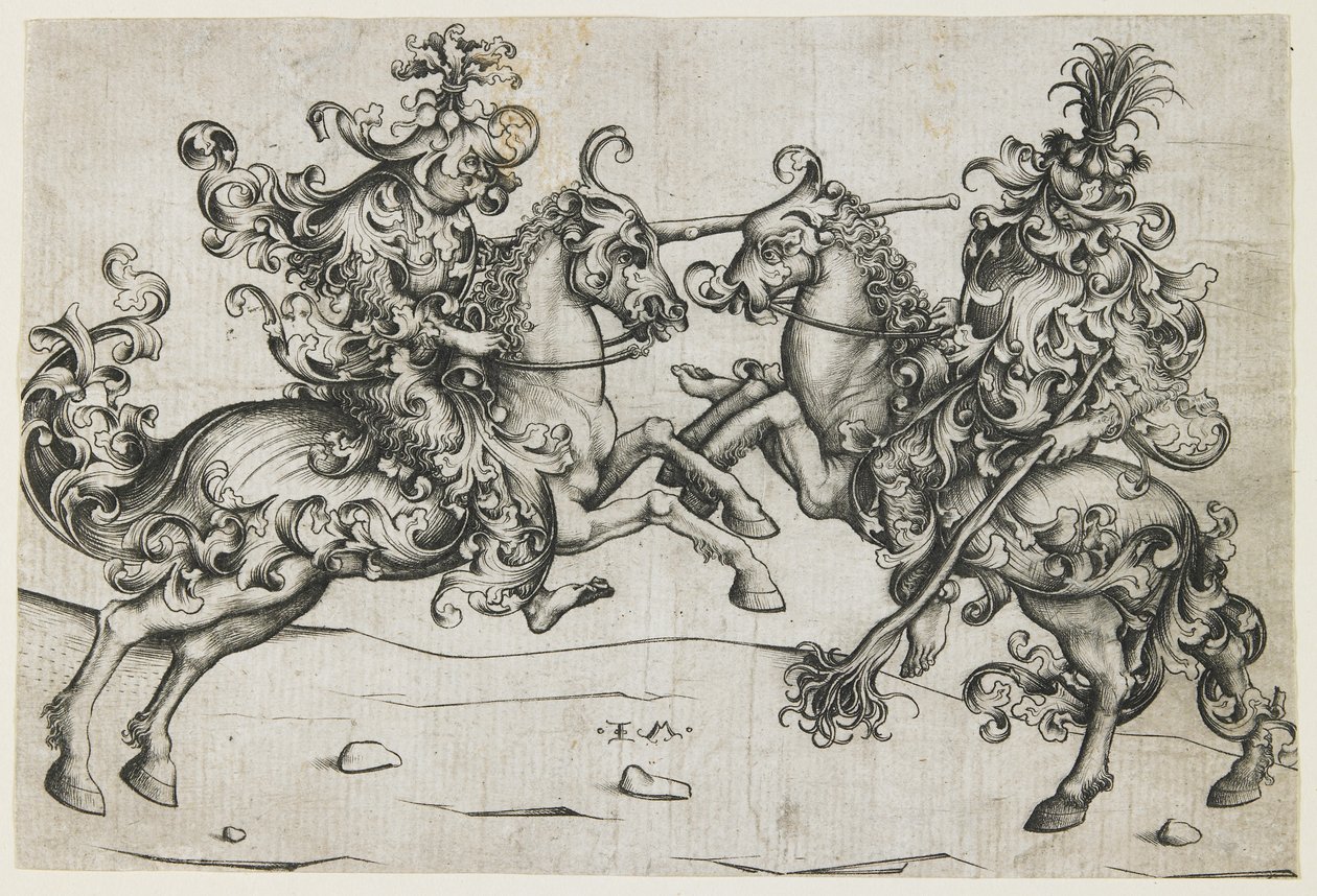 Kahden villin miehen turnaus, c. 1480 tekijältä Israhel van Meckenem the younger