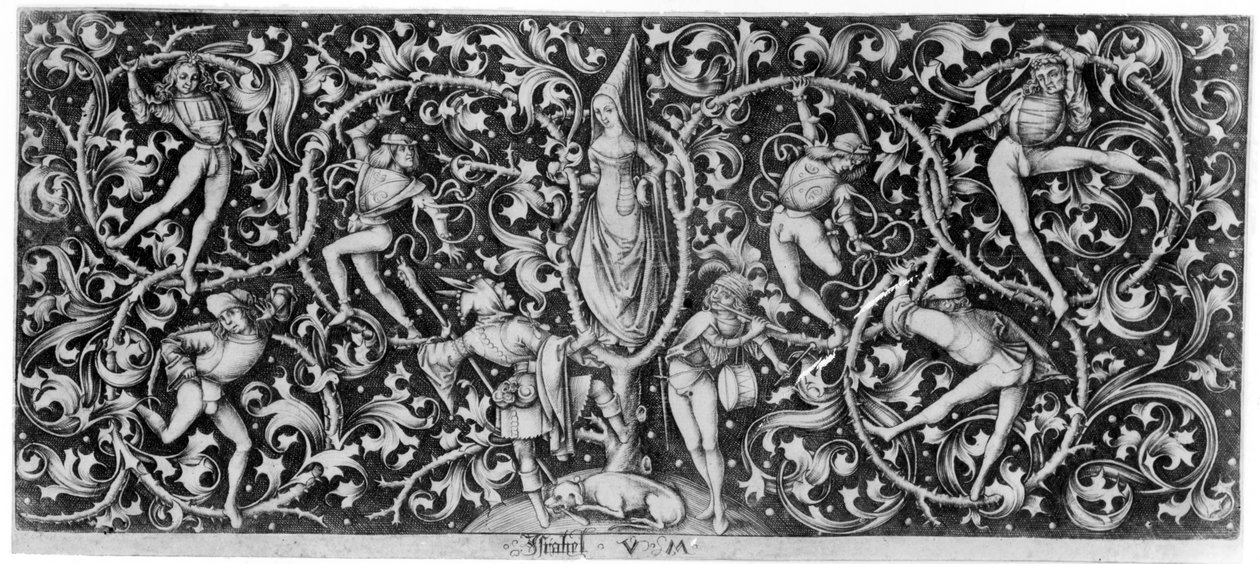 Ornamentti Morris Dancersin kanssa, n. 1490-1500 tekijältä Israhel van Meckenem the younger