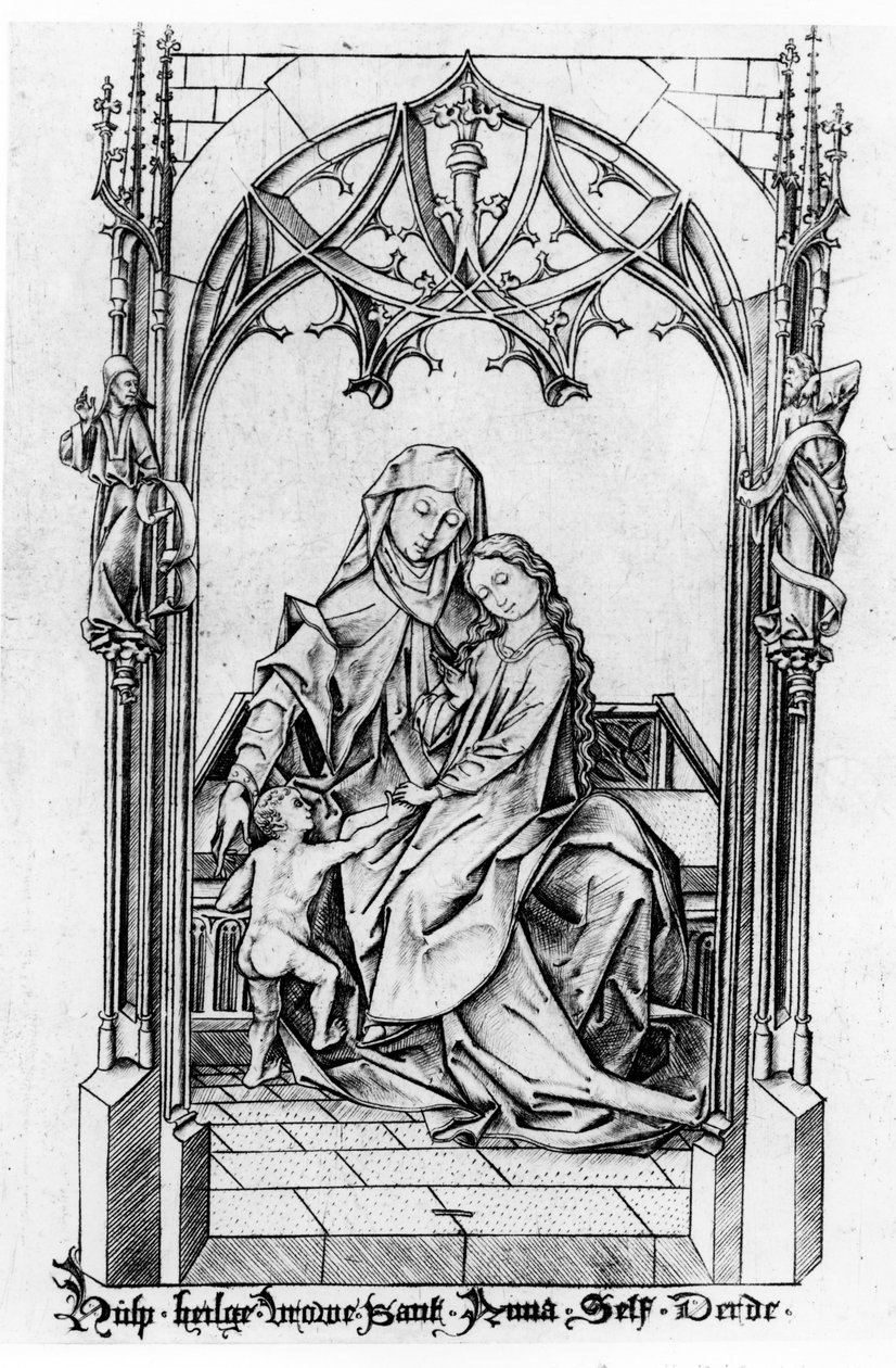 Pyhä Anna Marian ja lapsen kanssa, n. 1465-1500 tekijältä Israhel van Meckenem the younger