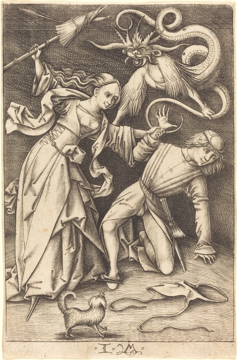 Vihainen vaimo, c. 14951503. tekijältä Israhel van Meckenem